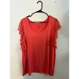 Torrid Super Soft Knit Coral Flutter Lace Sleeve Top -Size 2